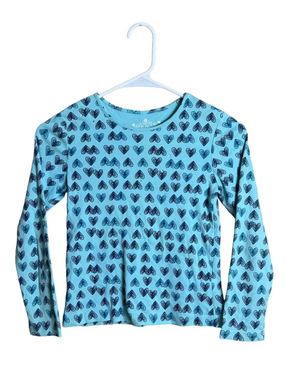 Vintage‎ The Children’s Place Heart Print Top Teal 7/8